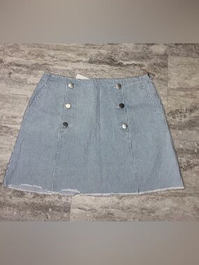 Zara Blue and White Striped Mini Skirt with Metal Buttons